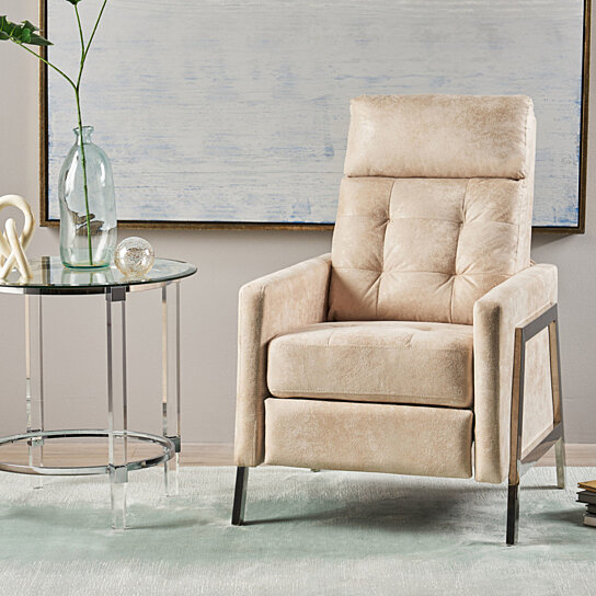 Baron Modern Tufted Microfiber Push Back Recliner with Stainless